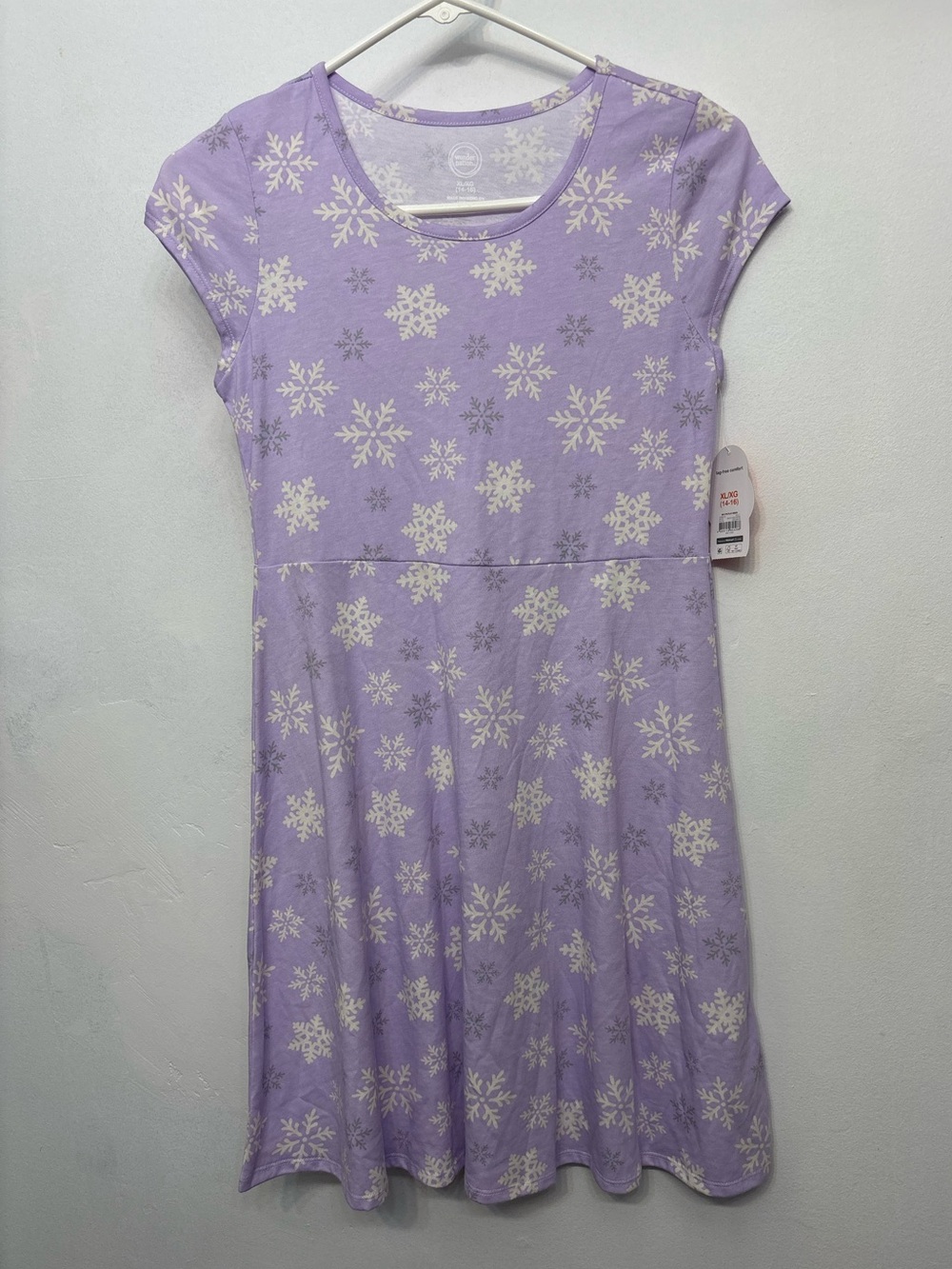 Wonder Nation Purple & White Snowflake Short Sleeve Dress Girls XL 14-16 NWT